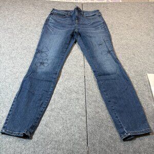 NYDJ Jeans Womens 8 Blue Denim Floral Ami Skinny Cotton Stretch Mid Rise Pockets